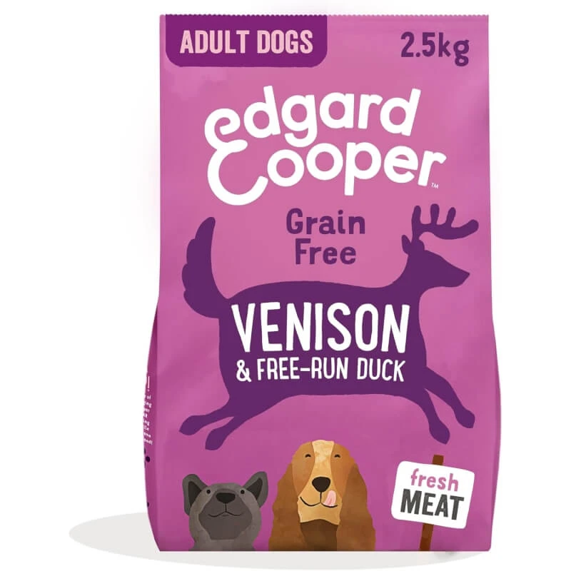 Edgard & Cooper Vers hertenvlees en eend – Graanvrije brokken voor volwassen honden van middelgroot formaat, 2,5 kg