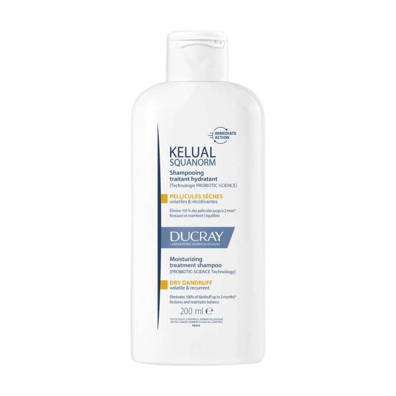 Ducray Kelual Squanorm - Hydraterende behandelingsshampoo tegen droge roos, 200 ml