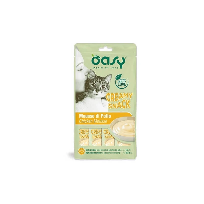 Oasy Creamy Snack - Kippenmousse voor katten, 4 staafjes, elk 15 g
