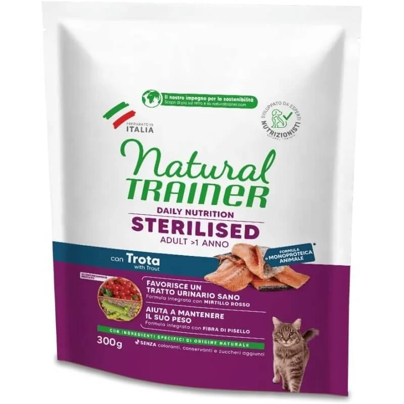 Natural Trainer Adult Sterilized Trout - Compleet voer voor volwassen, gesteriliseerde katten, 300 g
