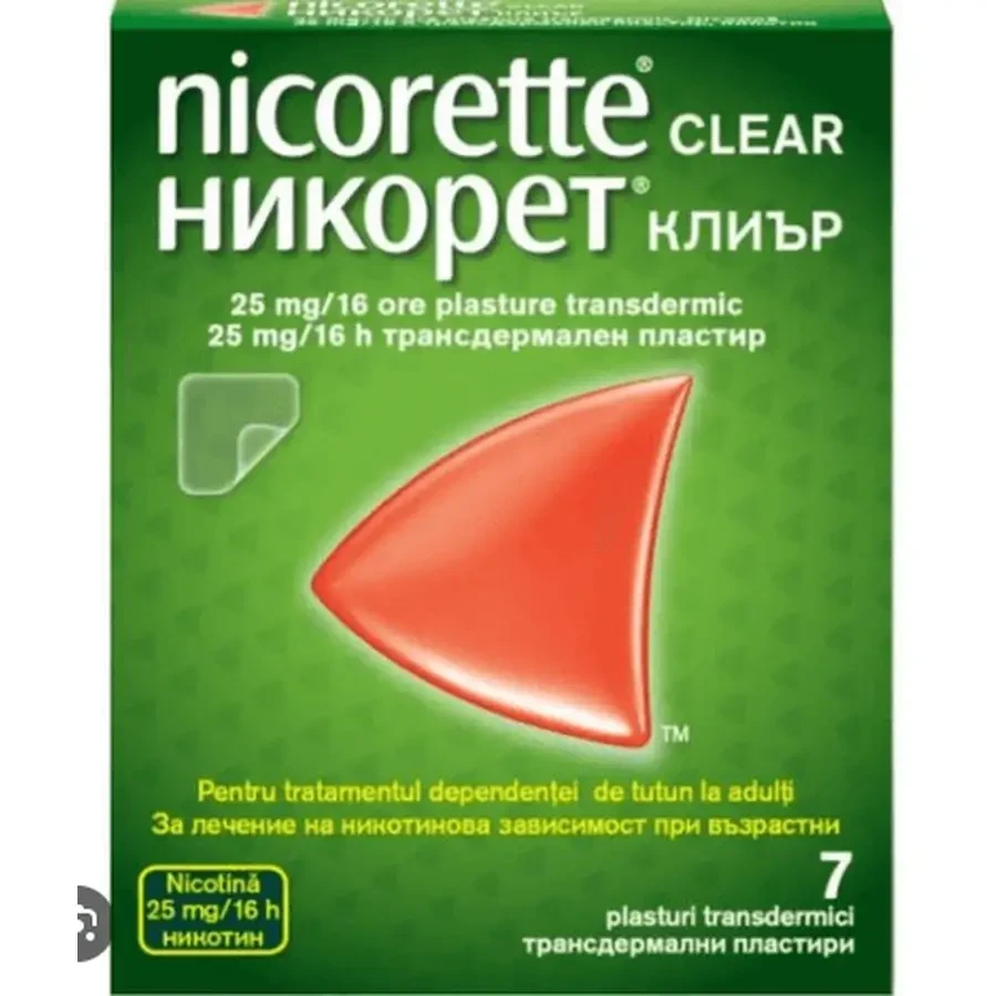 Nicorette Clear, 25 mg, 4 x 7 pleisters, McNeil