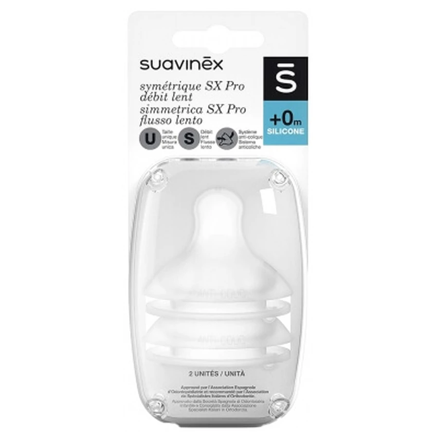 Suavinex 2 Tétines Symétriques SX Pro Débit Lent 0 Mois et +