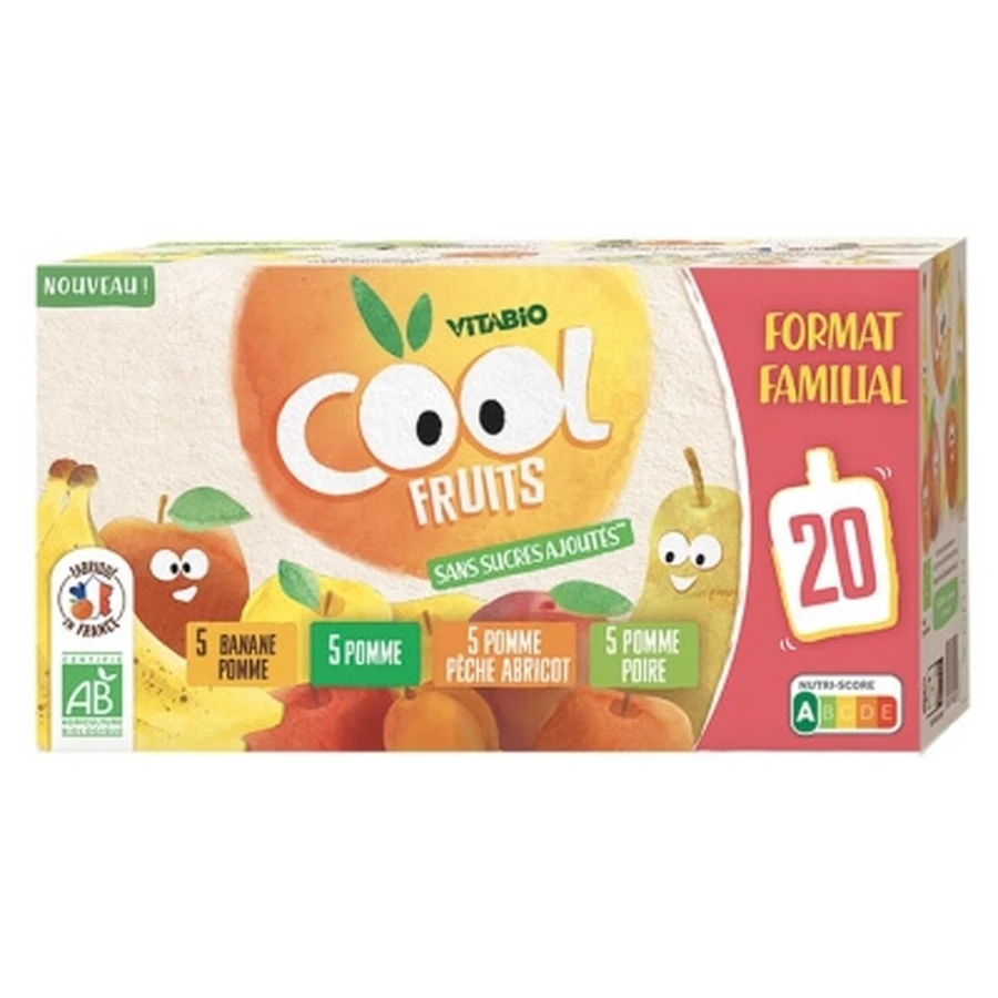 Vitabio Cool Fruits, surtido de sabores: 4 sabores ecológicos, 20 bolsitas (90 g cada una)