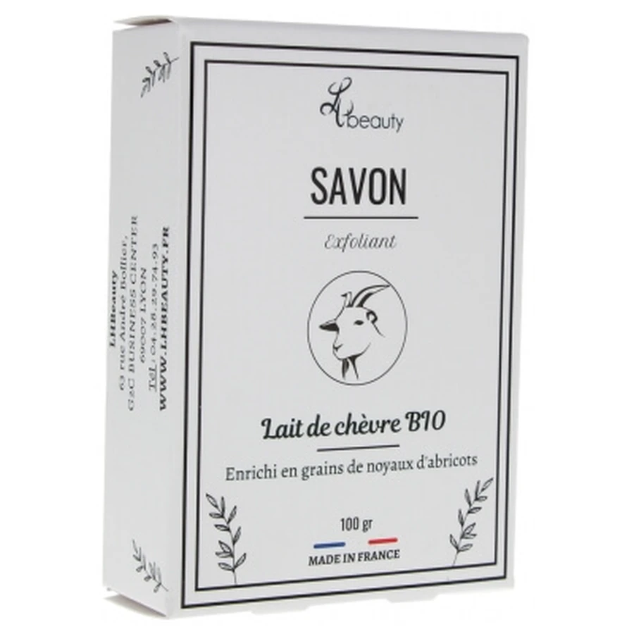 LHBEAUTY Savon Exfoliant au Lait de Chèvre Bio & Noyaux d'Abricots 100 g