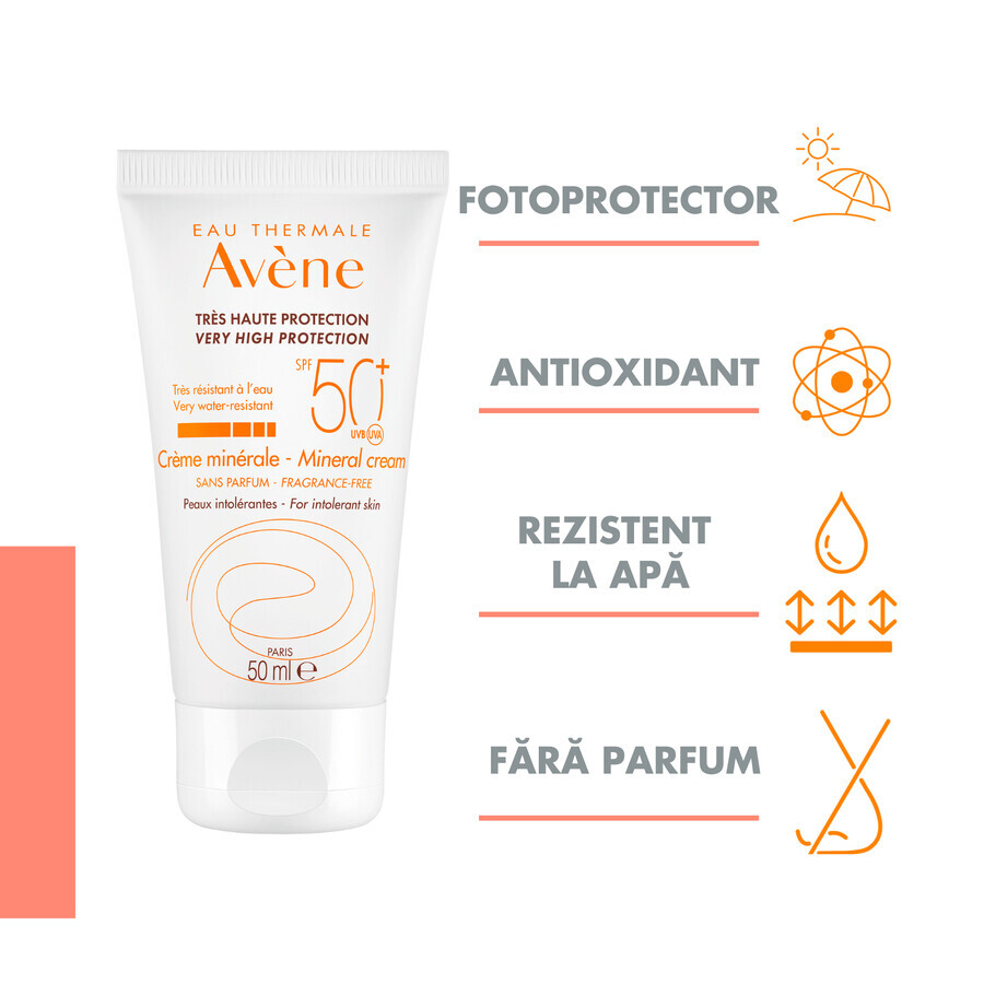 Crème solaire minérale SPF 50+, 50 ml, Avène