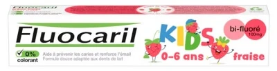 Fluocaril Kids tandpasta met dubbele fluoride voor kinderen van 0 tot 6 jaar, aardbeiensmaak, 75 ml