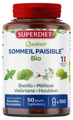 Superdiet Biologisch Citroenmelisse-kwartet voor een rustige slaap, 150 capsules