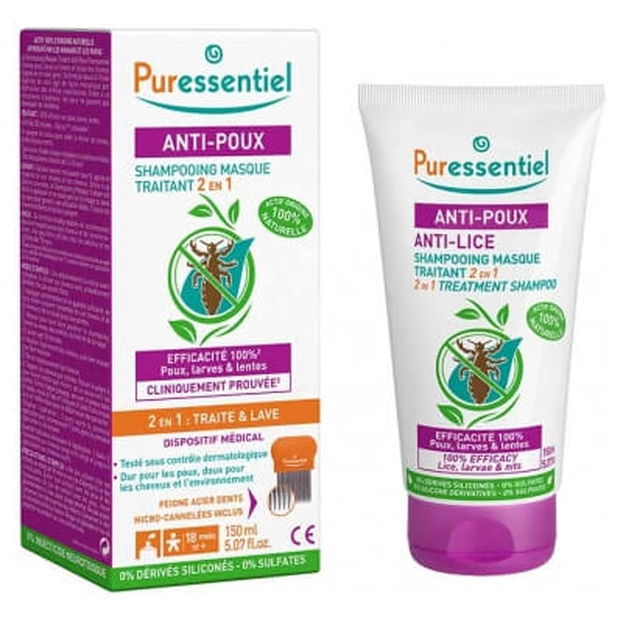 Puressentiel Trattamento antipidocchi 2 in 1: shampoo e maschera, 150 ml