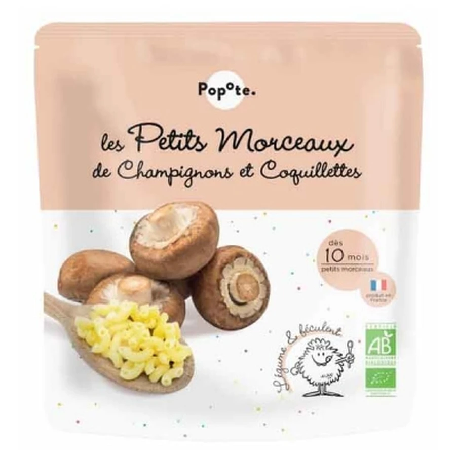 Popote Les Petits Morceaux: champignons en coquillettes, biologisch, voor baby’s vanaf 10 maanden, 190 g