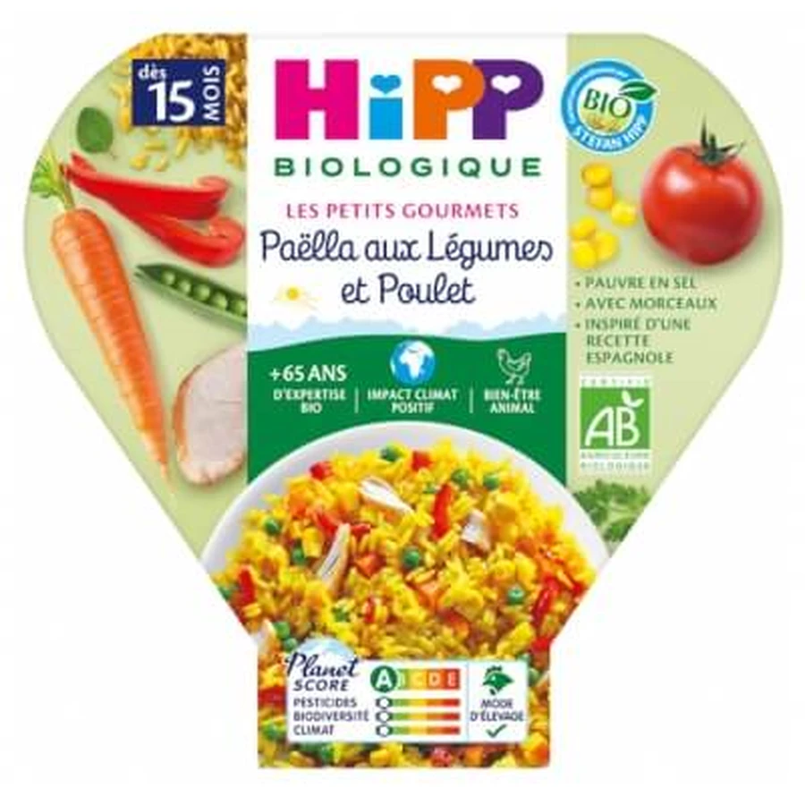 HiPP Les Petits Gourmets: Paella de verduras y pollo, a partir de los 15 meses, ecológica, 250 g
