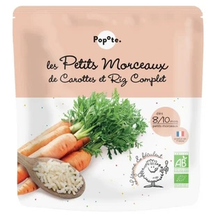 Popote Les Petits Morceaux: zanahorias y arroz integral, ecológicos, para bebés a partir de los 8-10 meses, 190 g