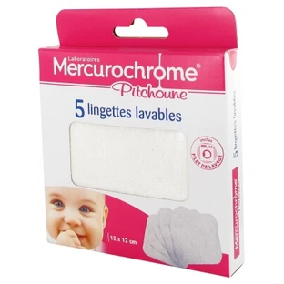 Mercurochrome Pitchoune herbruikbare doekjes, 12 x 12 cm, 5 doekjes