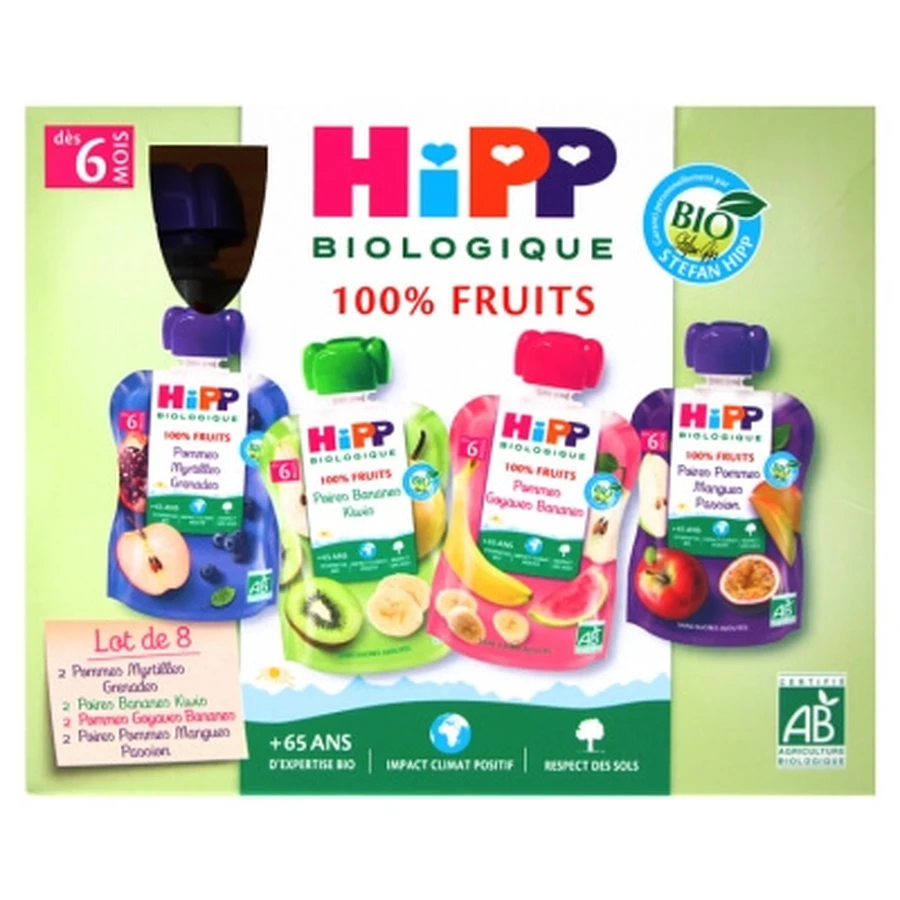 HiPP 100% fructe, de la 6 luni, ecologic, 8 pachete
