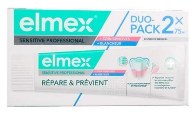 Elmex Sensitive Professional: herstelt en voorkomt + tandvleesverzorging + witmakend, 2-pack (elk 75 ml)