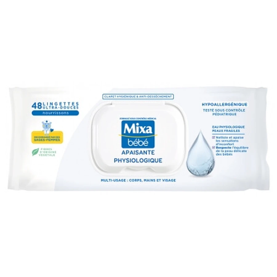 Mixa Baby Soothing Physiological Wipes, 48 Wipes