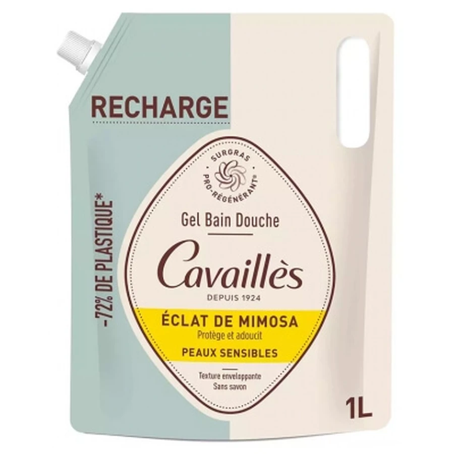 Cavaillès Gel de baie și duș pentru pielea sensibilă „Éclat de Mimosa” – Reîncărcare ecologică 1 L