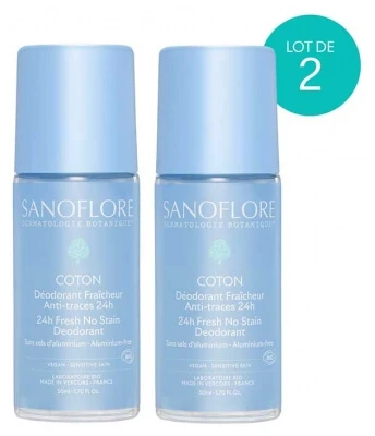 Sanoflore 24-uurs frisheid roll-on deodorant van biologisch katoen, 2-pack (elk 50 ml)