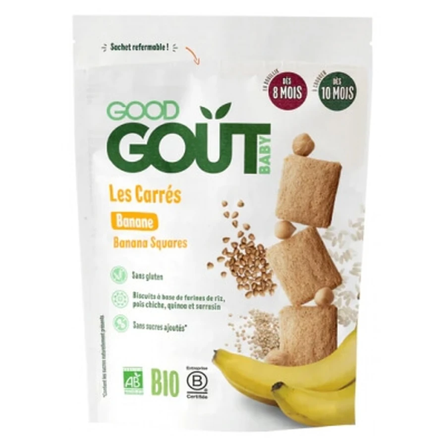 Cuadraditos de plátano ecológicos de Good Goût, para bebés a partir de los 8 meses, 50 g