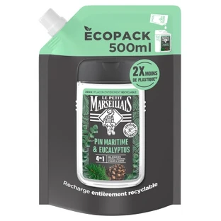 Le Petit Marseillais 4-in-1 Erfrischendes Duschgel mit Seekiefer und Eukalyptus – Eco-Nachfüllpackung, 500 ml