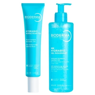 Bioderma Hydrabio Perfecteur Fluid: 72-Stunden-Feuchtigkeitsfluid mit aufhellender Wirkung LSF 30, 40 ml + 24-Stunden-Feuchtigkeitsspendendes Mizellen-Reinigungsgel, 400 ml