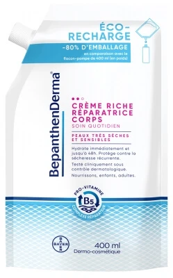 Bepanthen Derma Rich Herstellende Lichaamscrème voor de zeer droge en gevoelige huid, Eco-Refill, 400 ml