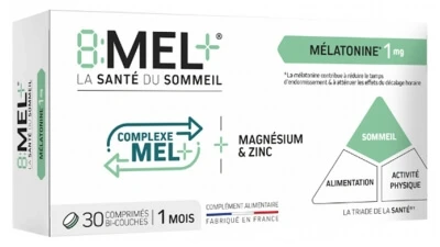 8Mel+ Melatonine 1 mg, 30 tweelaagse tabletten