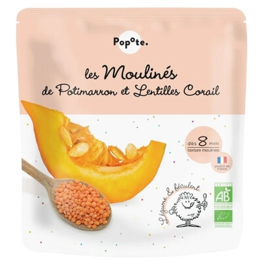 Les Moulinés Baby Food: Pumpkin and Coral Lentils, Organic, for Babies 8 Months and Up, 180 g