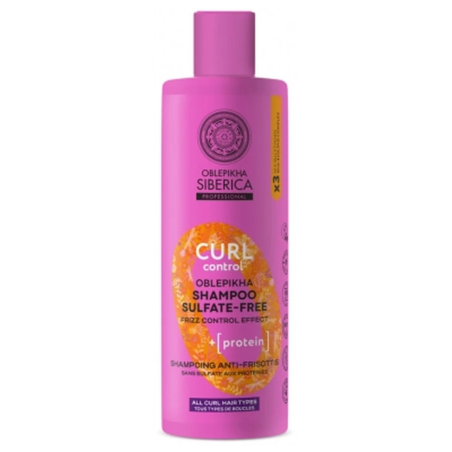 Natura Siberica Oblepikha Curl Control – Șampon anti-încrețire fără sulfați, cu proteine, 400 ml