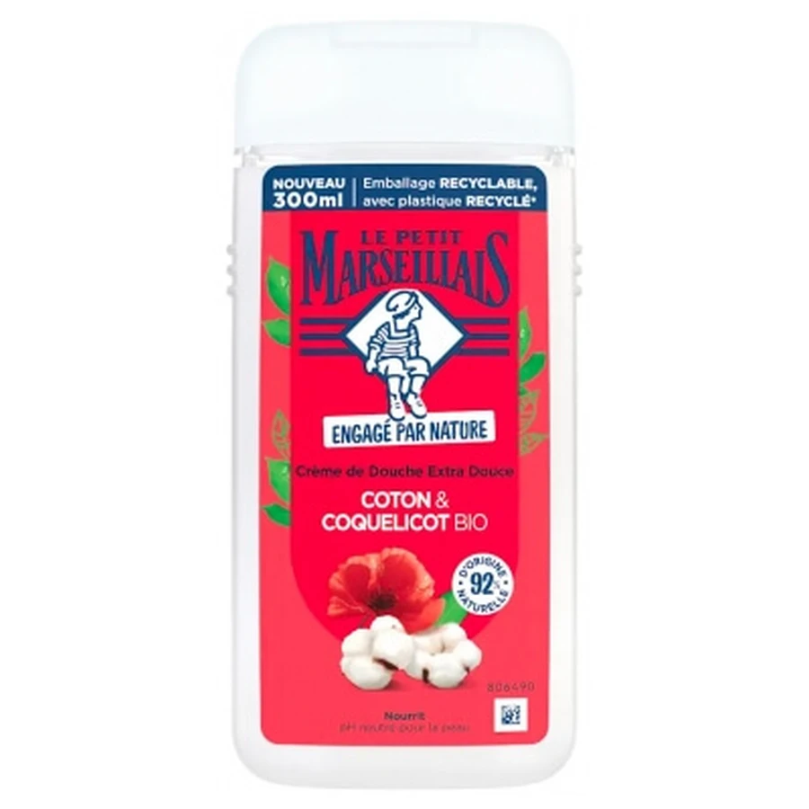 Le Petit Marseillais Extra Milde Douchecrème met biologisch katoen en papaver, 300 ml