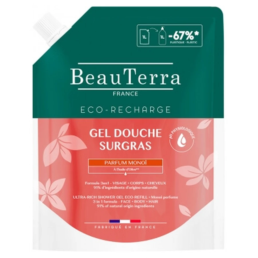 BeauTerra Monoï Gel doccia idratante Ricarica ecologica 1 L