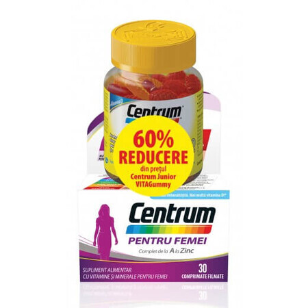 Centrum Women, 30 comprimés + Centrum Junior VitaGummy, 30 gelées (1+1-60% de réduction sur le deuxième produit), GSK