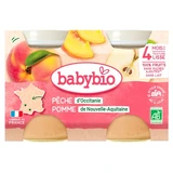 Babybio Peach & Apple, 4 Months and Up, Organic, 2 Jars of 130 g