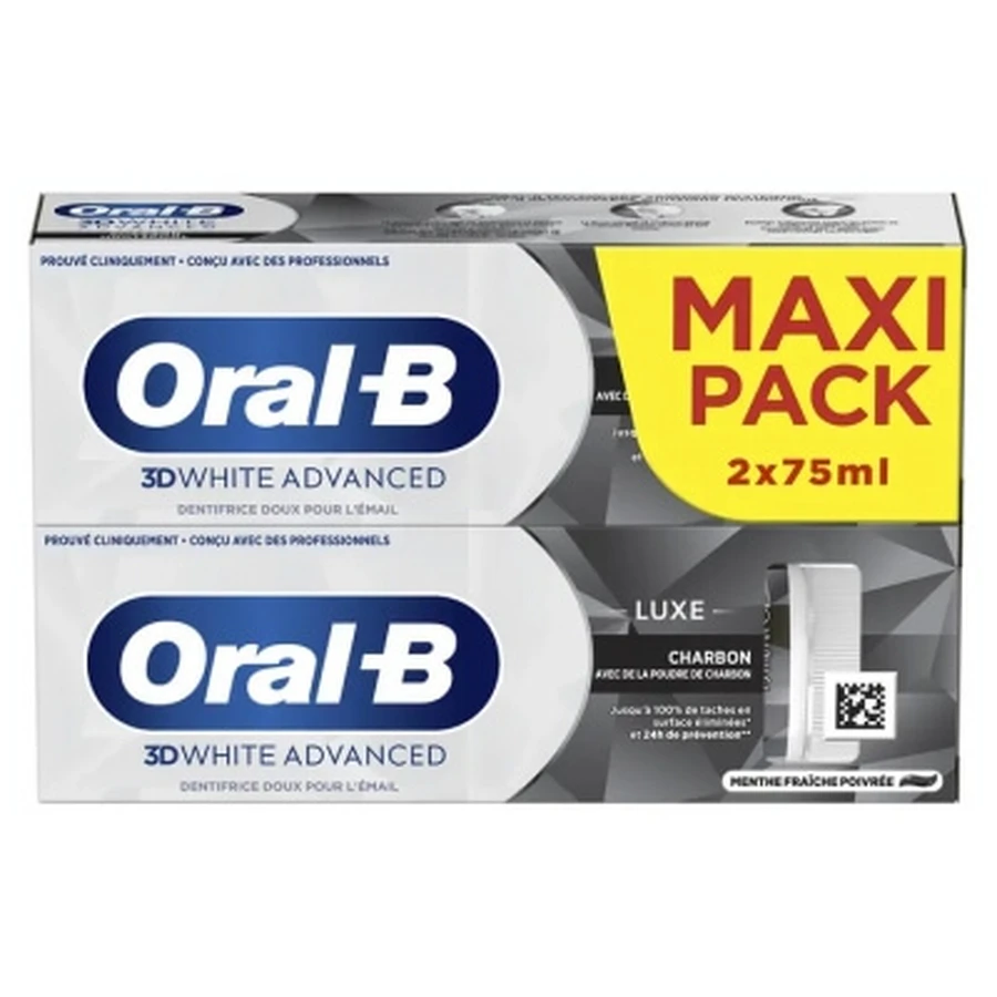 Oral-B 3D White Advanced Charcoal Luxury tandpasta, 2-pack (elk 75 ml)
