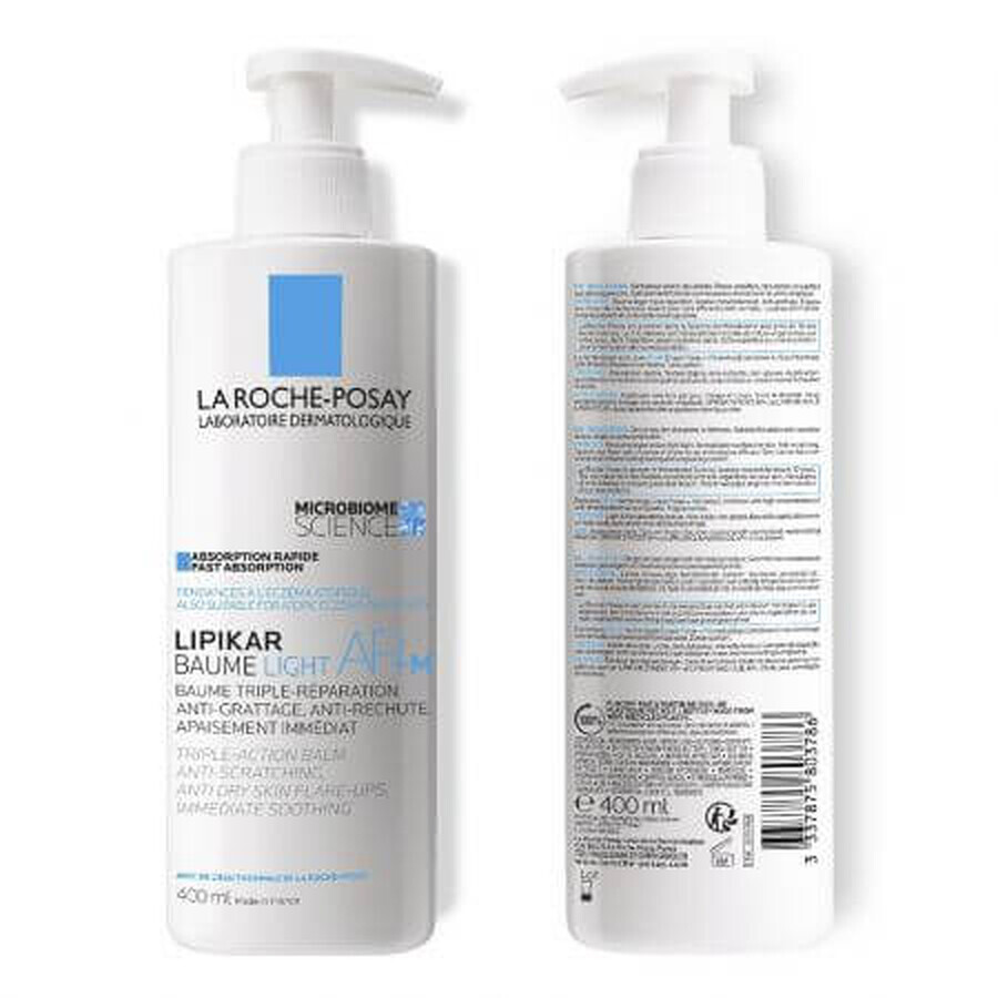 La Roche-Posay Lipikar Baume Light AP+M drievoudig werkende balsem tegen droge huidplekken, 400 ml