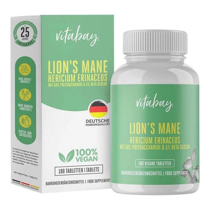Lion's Mane (Hericium erinaceus) 60.000 mg krachtige tabletten, 180 tabletten