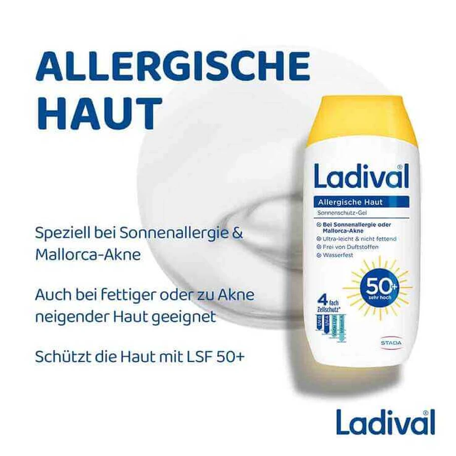 Gel solare Ladival per pelli sensibili SPF 50+, confezione da 2x200 ml