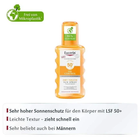 Eucerin Sun Oil Control Body Clear Spray SPF 50+, 2 envases de 200 ml con pulverizador