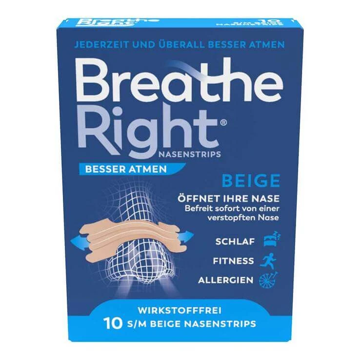 Breathe Better Breathe Right® neusstrips, standaard beige, 10 strips