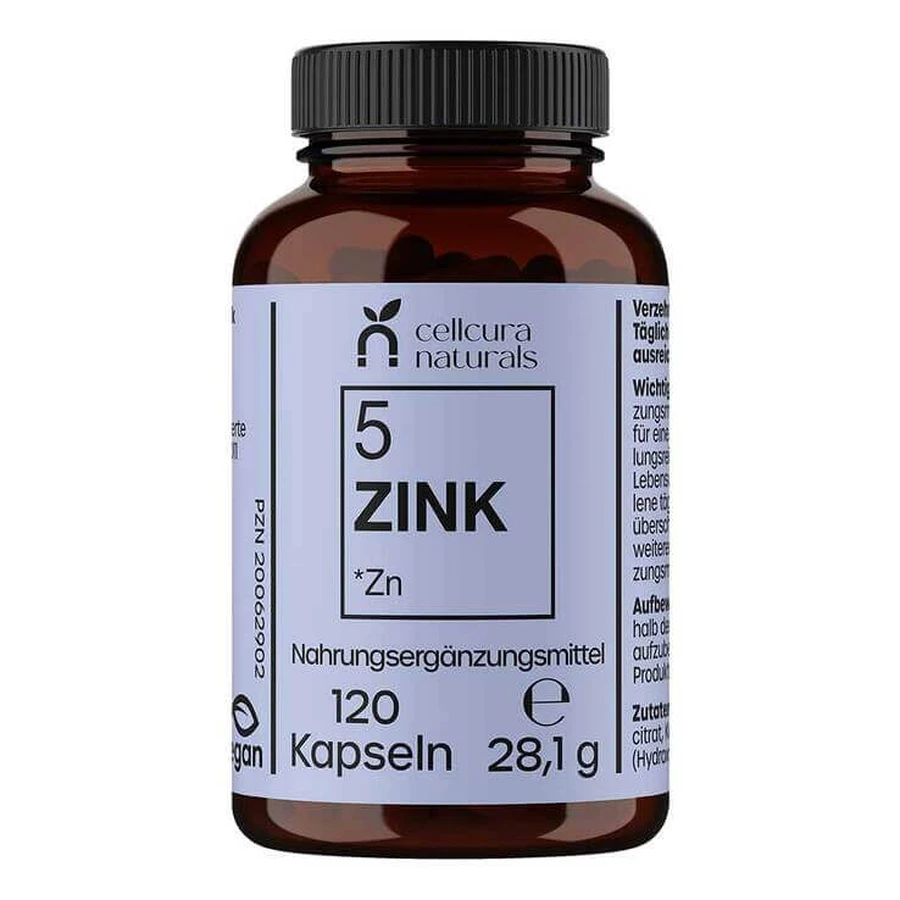 Cellcura Naturals Zinc 25 mg, capsule vegane cu doză mare, 120 de capsule