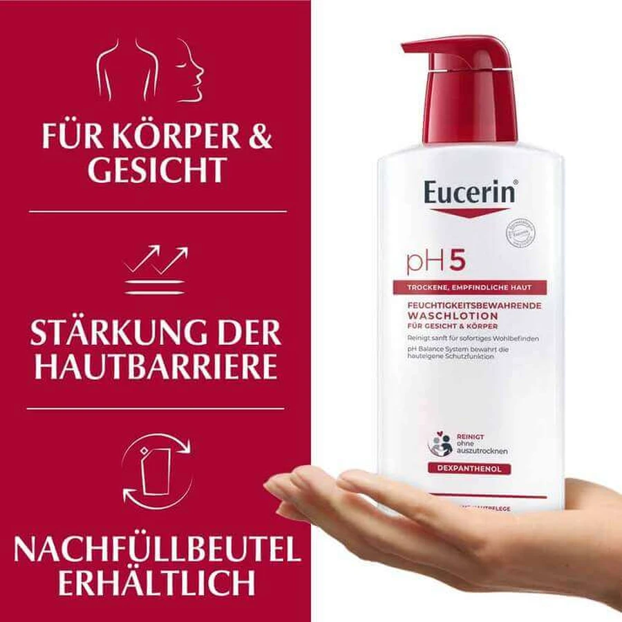 Eucerin pH5 Cleansing Lotion for Sensitive Skin, 2x750 ml Shower Gel