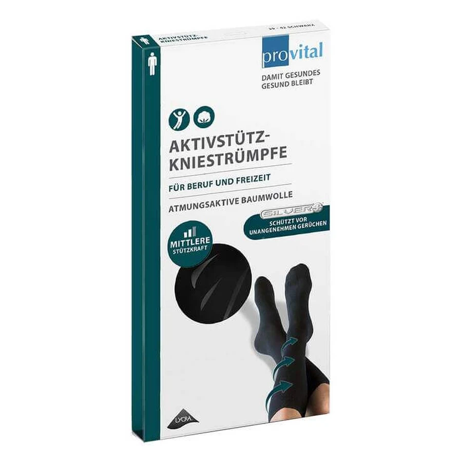 Calze al ginocchio Provital Active Support da uomo, taglia 39–42, nero, 2 paia, fino a esaurimento scorte