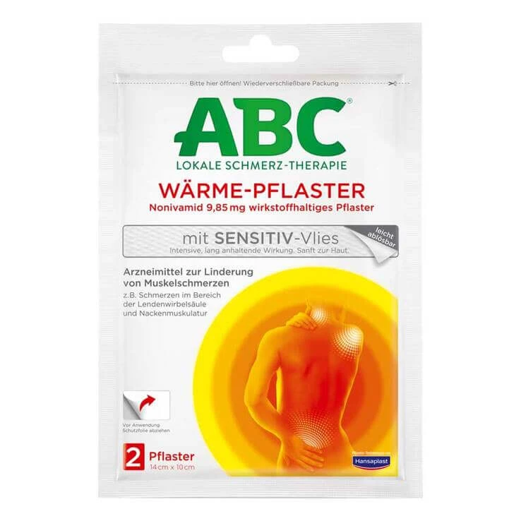 ABC-warmtepleisters, voor de gevoelige huid, van niet-geweven materiaal, Hansaplast Med, 2 pleisters