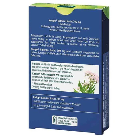 Kneipp Valeriaan Nacht 700 mg filmomhulde tabletten, 30 filmomhulde tabletten