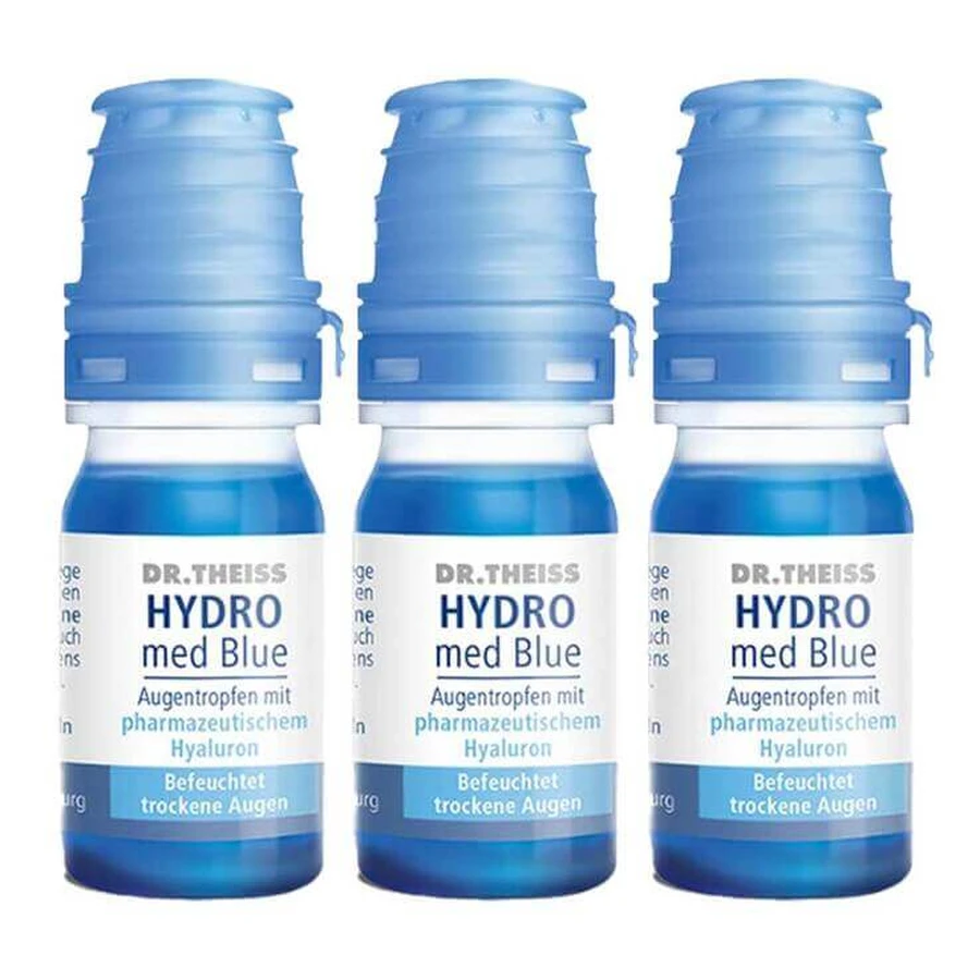 Gotas oftálmicas DR. Theiss Hydro med Blue, 3 frascos de 10 ml