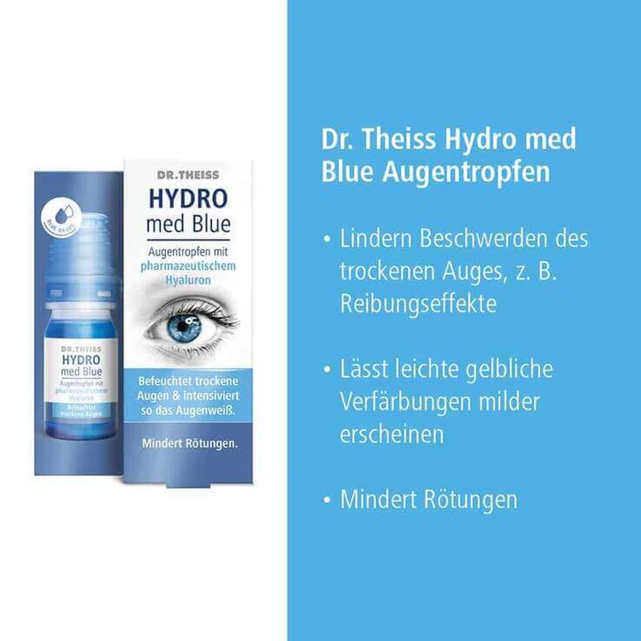 Gotas oftálmicas DR. Theiss Hydro med Blue, 3 frascos de 10 ml