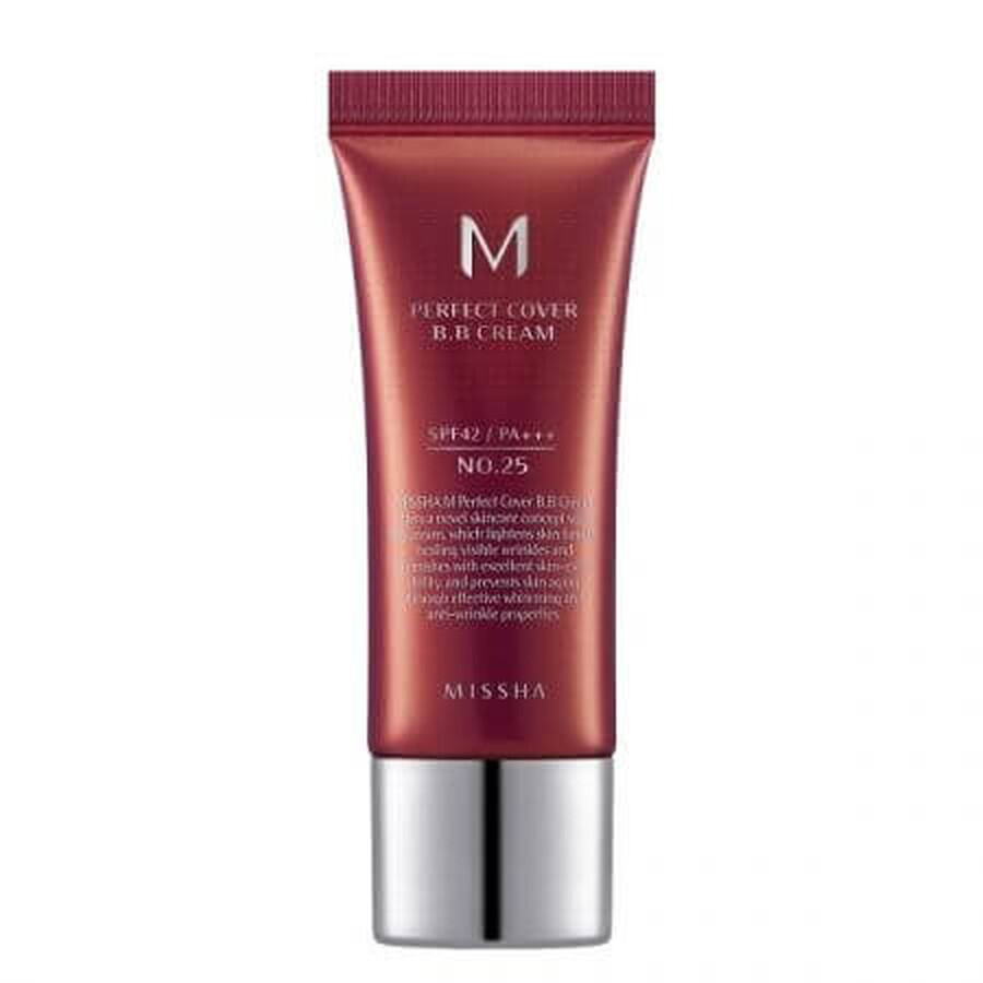 BB Cream M Perfect Cover SPF42/PA+++, tint 25/warm beige, 20 ml, Missha