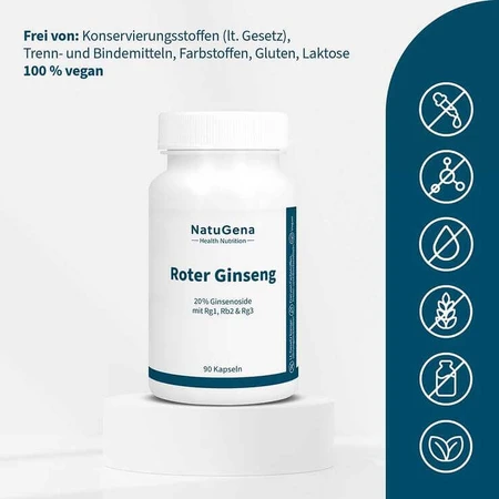 Roter Panax ginseng 20% Ginsenoside vegan Kapseln, 90 St Kapseln