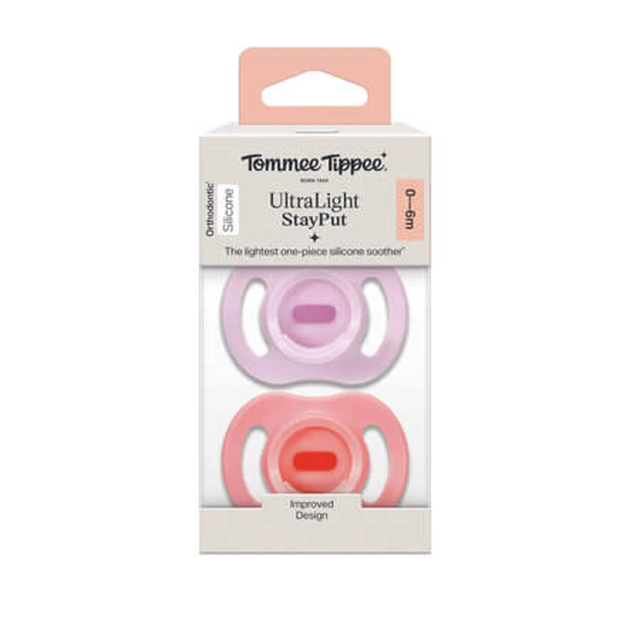 Smoczki ortodontyczne UltraLight, różowo-fioletowe, 0–6 miesięcy, zestaw 2 szt., Tommee Tippee: ceny i cechy