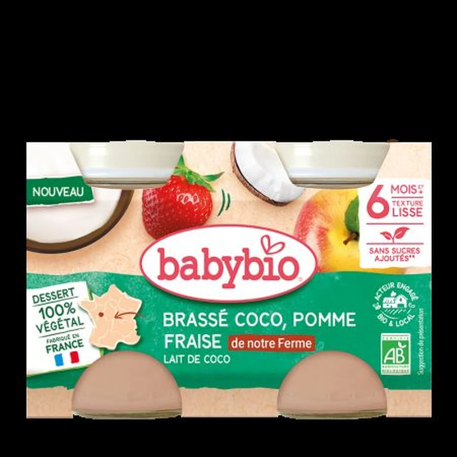 Biologische kokos-, duindoorn- en aardbeiencrème, vanaf 6 maanden, 2 x 130 g, BabyBio