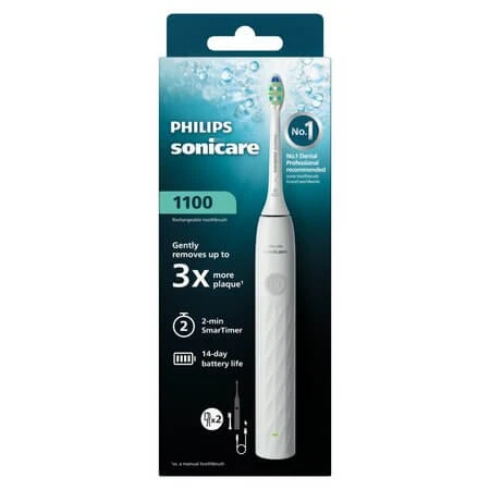 Philips Sonicare 1100 elektrische tandenborstel, wit, HX3902/01, 1 tandenborstel + 2 vervangende opzetborstels, Philips